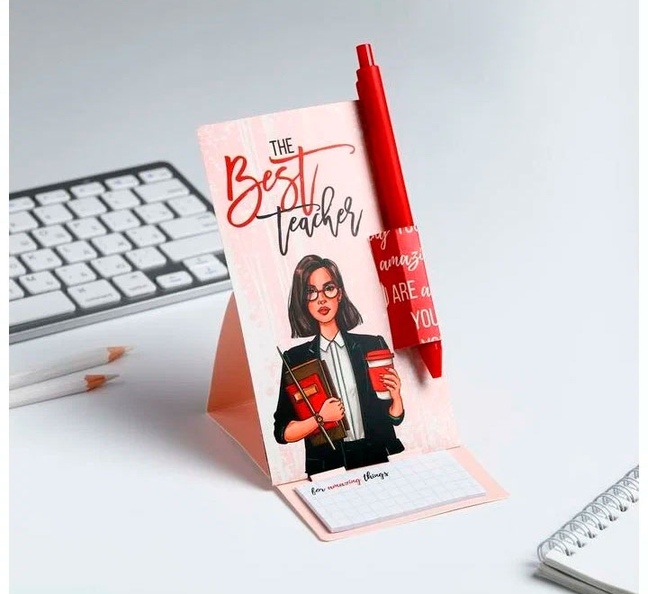 Ручка на открытке "The best teacher"