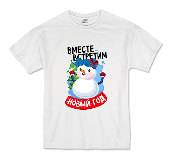 Детская футболка для девочки из комплекта для четверых "Вместе встретим Новый год" снеговички SALE
