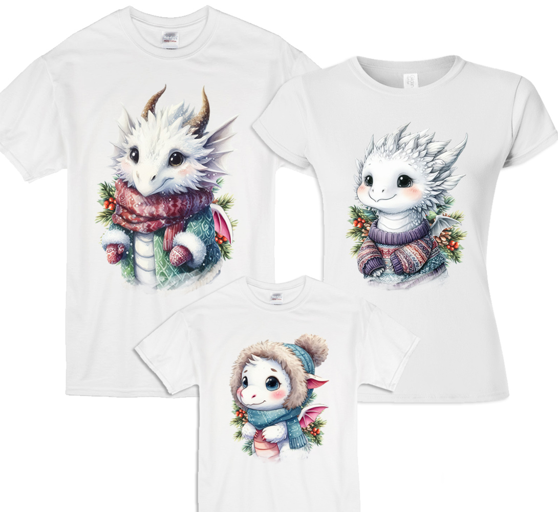 Новогодние семейные футболки "Снежные драконы"