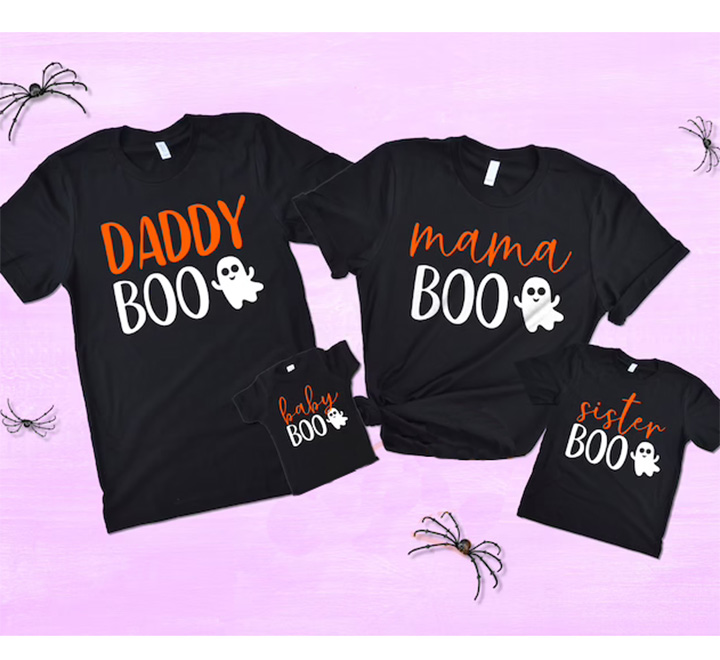Семейные футболки на Хэллоуин "Boo" для четверых