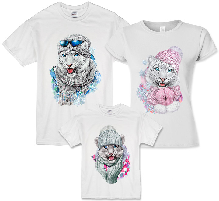 Семейные футболки "Снежные тигры" с девочкой