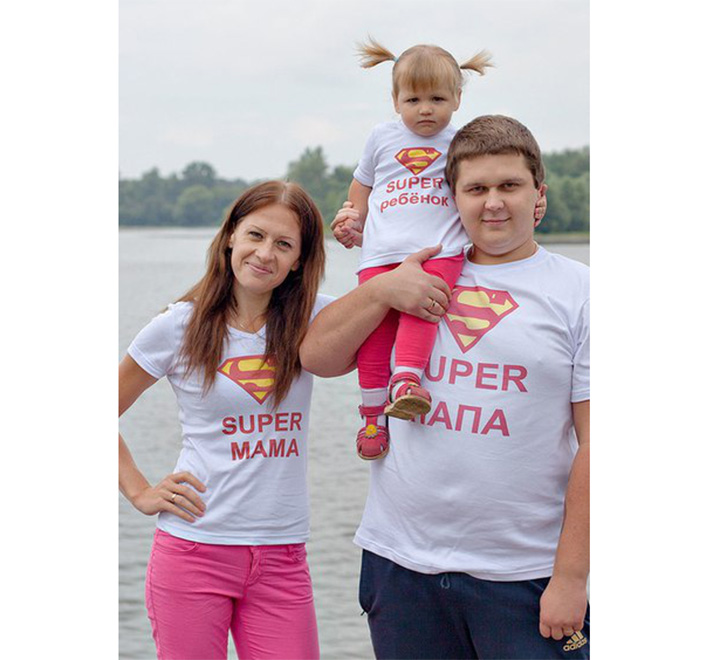 Семейные футболки "Супер папа, мама, ребенок" супермен белые