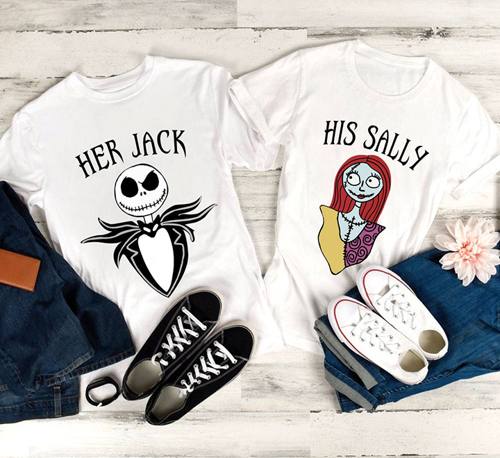 Парные футболки на Хеллоуин "Her Jack, His Sally"