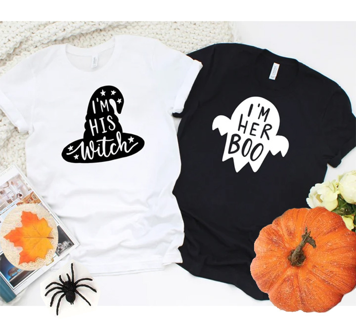 Парные футболки на хэллоуин "Im his Witch, Im her Boo"