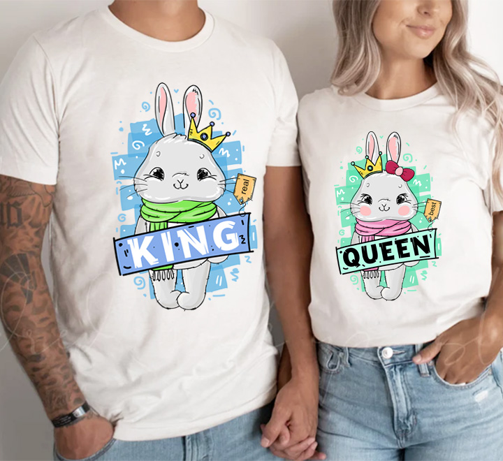 Парный комплект футболок с зайцами "Real King, Best Queen"