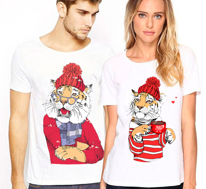 Парные футболки для двоих "Winter tiger"