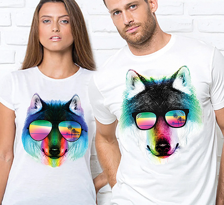 Парные футболки "Волк и волчица" в очках