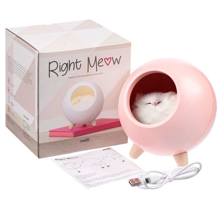 Беспроводная лампа-колонка Right Meow, розовая