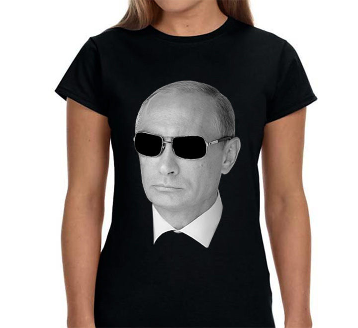 Футболка женская черная "Путин в очках" SALE