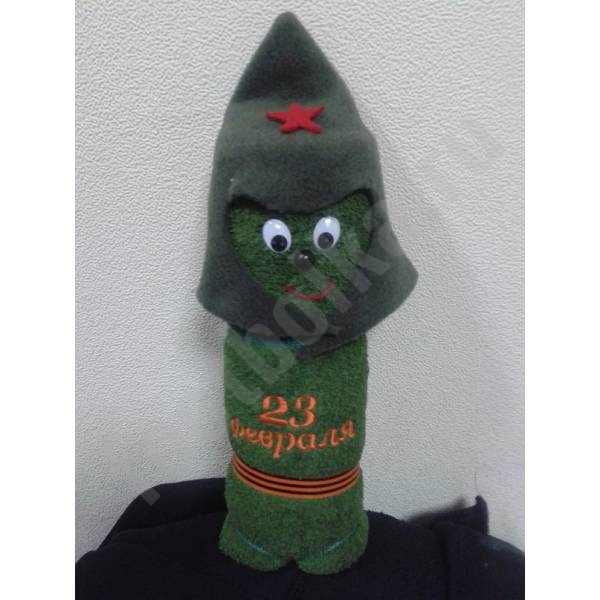 Полотенце солдатик  "23 февраля" зеленое фото 0