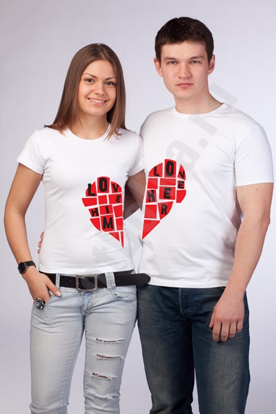 Парные футболки "Love Him/Her" мозаика фото 0
