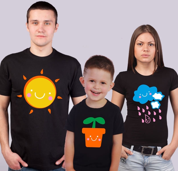 Семейные футболки для троих "Тучка, солнышко, цветочек" фото 0