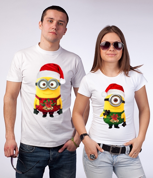 Парные футболки "Миньоны" новогодние фото 0