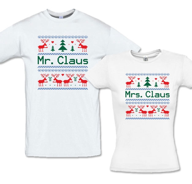 Парные новогодние футболки "Mr.Claus, Mrs.Claus" фото 0