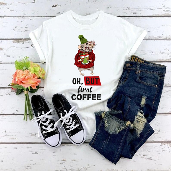 Женская футболка "Ok, but first coffee" фото 0