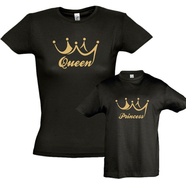 Футболки для мамы и дочки "Queen, Princess" золотая корона фото 0