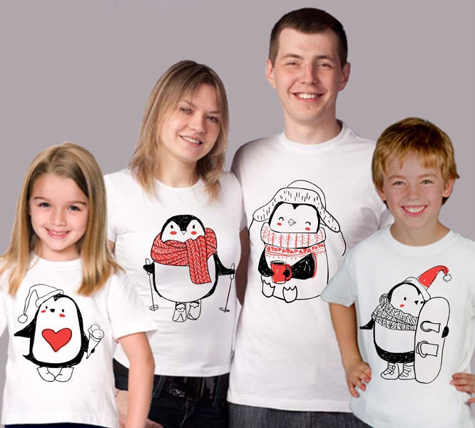 Семейные футболки на четверых "Пингвинчики" новогодние фото 0