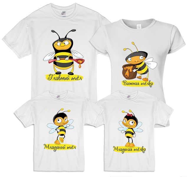 Семейные футболки для семьи на четверых "Пчелки" фото 0