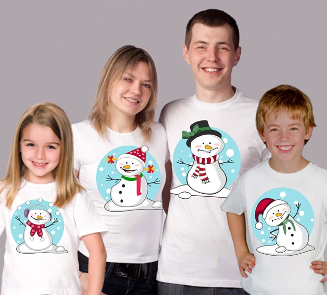 Семейные футболки на четверых "Снеговики" фото 0