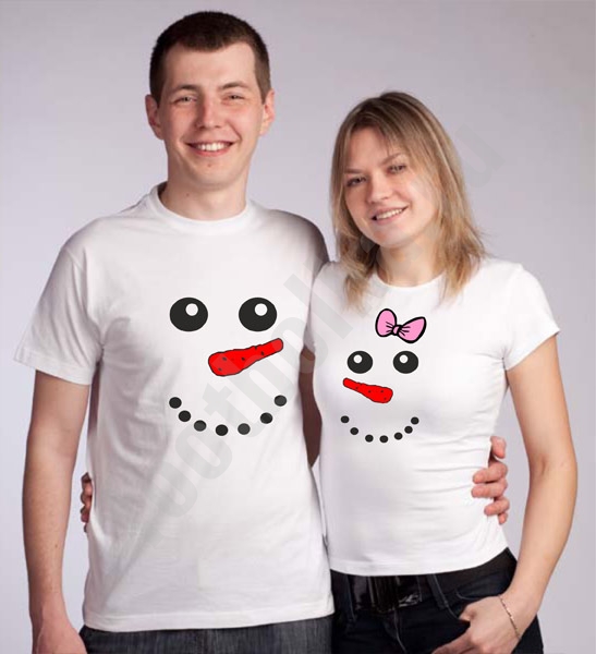 Новогодние футболки для двоих "Снеговики" фото 0