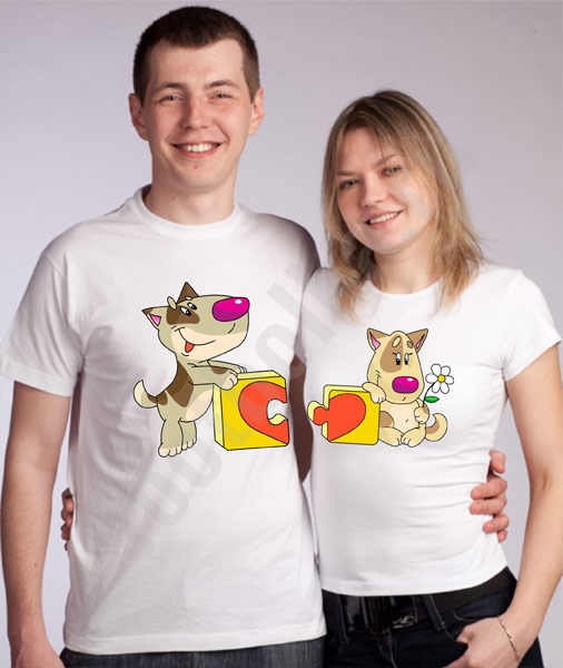 Парные футболки "Паззл сердце" собачки фото 0