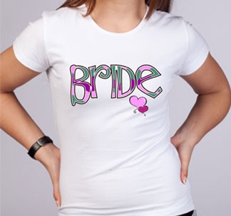 Футболка с разноцветной надписью "Bride"