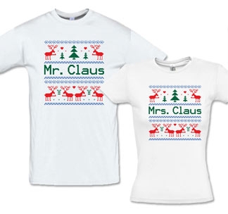 Парные новогодние футболки "Mr.Claus, Mrs.Claus"