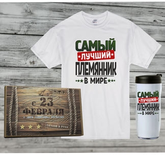 Подарок племяннику на 23 февраля с термостаканом - Футболка.ру