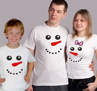 Семейные футболки на троих "Снеговики" лица
